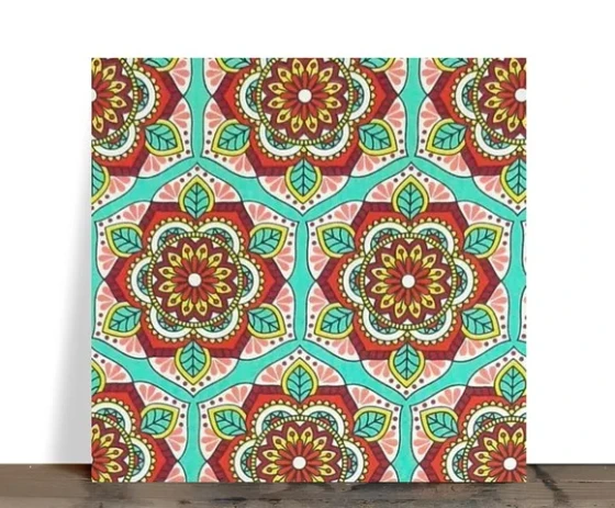 Azulejo Decorativo Mandala Floral Turquesa 15x15 Cerâmica