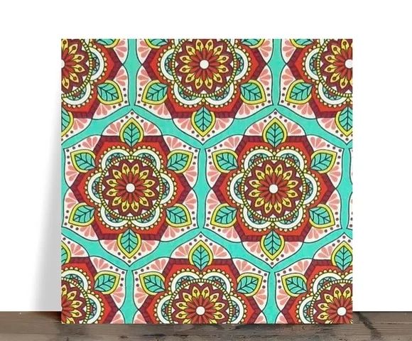 Azulejo Decorativo Mandala Floral Turquesa 15x15 Cerâmica