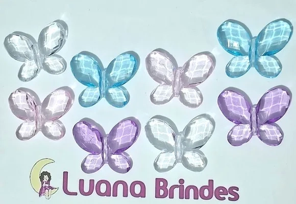Borboleta Facetada Colorida com Furo Passante 4,3cm 10 Peças