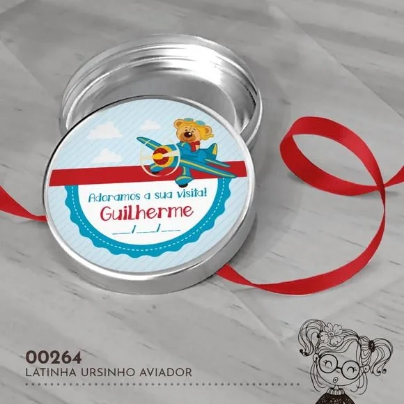 Latinha Adesivada Ursinho Aviador - 00264