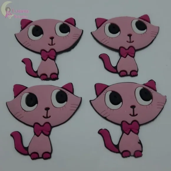 Aplique Gatinha Rosa de Borracha - Pct com 7 Unidades