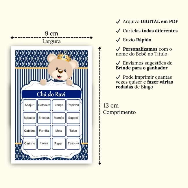 Bingo Chá de Bebê Menino Pdf Para Imprimir