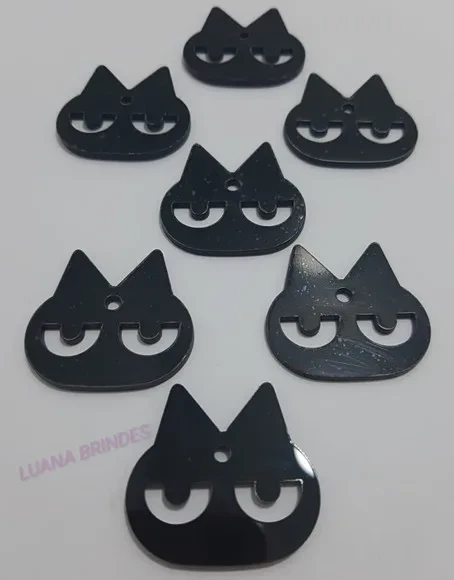 Pingente Gato de Acrílico Preto - pct c/6 unid