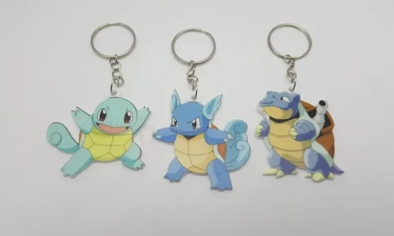 Kit Chaveiros Pokémon Evolução Squirtle em Acrílico Uv 3 Cha
