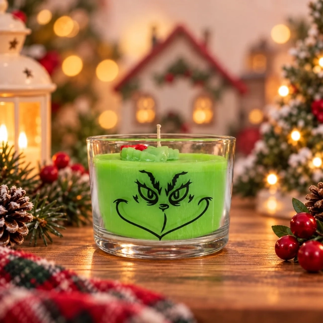 Vela Aromática no Copo Personalizada Natal Grinch, Merry Grinchmas