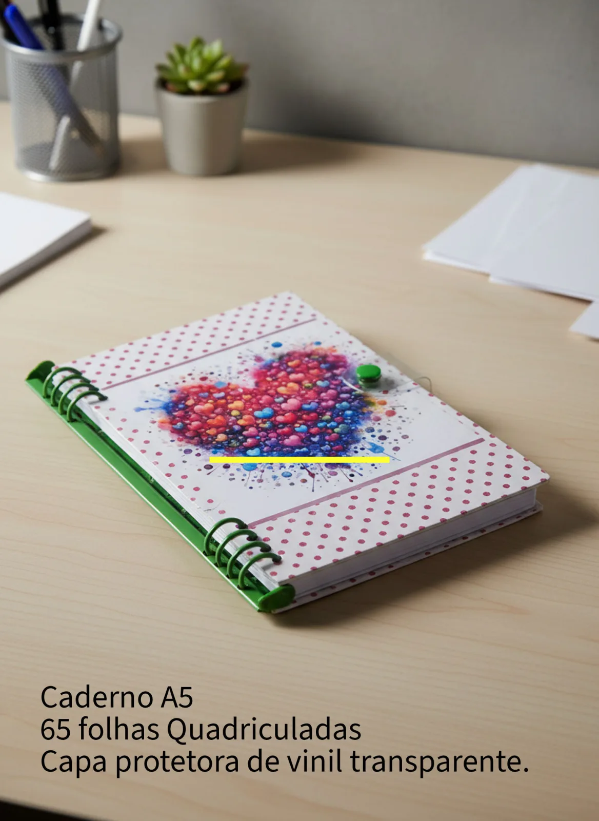 Caderno Tipo fichário Coração com capa de proteção