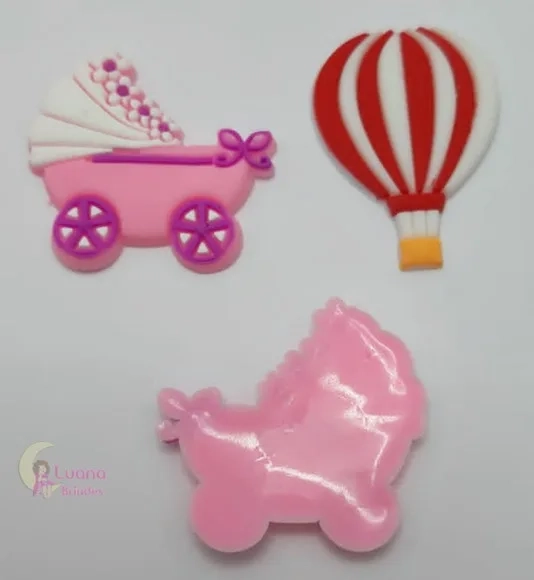 Apliques Carrinho de Bebê e Balão de borracha - pct c/8 unid