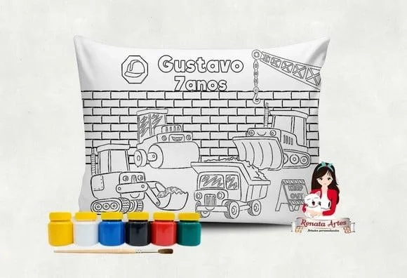 Almofada com Tinta para Colorir Construção
