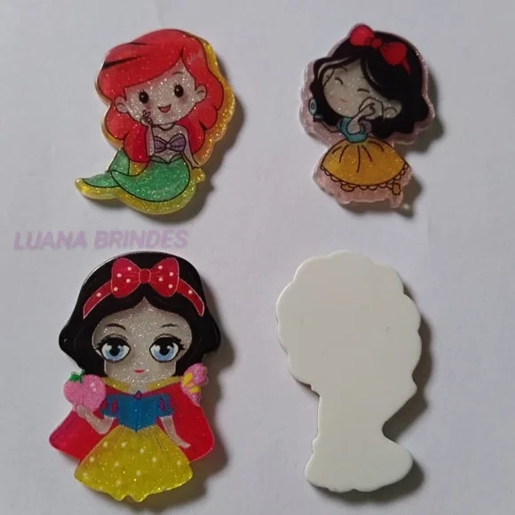 Aplique Princesas Variadas de Acrílico - Pct com 8 Unidades