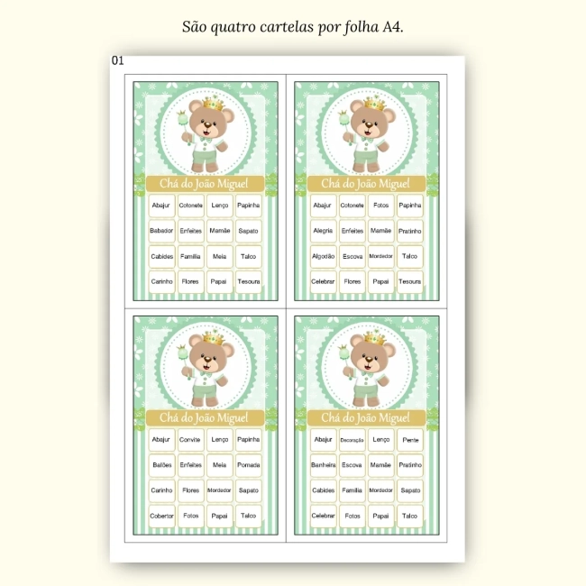 Bingo Chá de Bebê Menino Pdf Para Imprimir