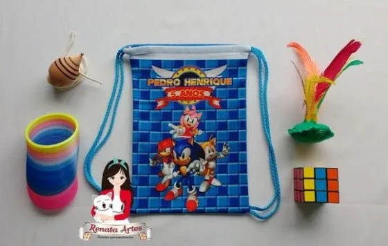 Mochila Brinquedos Retrô Tema Sonic Azul
