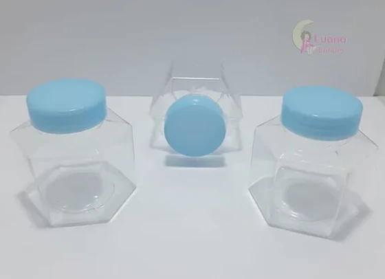 Baleiro Sextavado c/Tampa Azul de plástico - pct c/5 unid