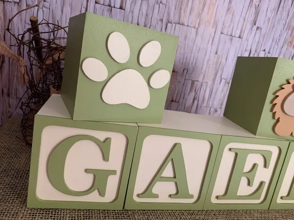 Tema Safari Cubos Personalizados em MDF para Qarto de Bebê 10x10cm