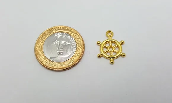 Pingente de Leme em Metal Dourado de 2cm - 20 Unidades