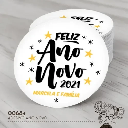 Adesivo Redondo Feliz Ano Novo - 00684