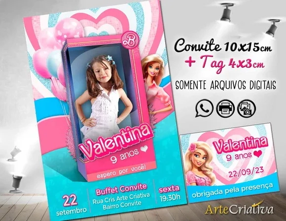 Convite Digital C/tag Boneca Barbie Caixa