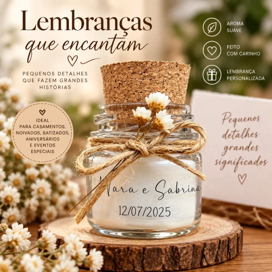 10 Vela Aromática Personalizada 40 ml – Lembrancinha de Casamento