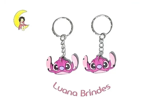 Chaveiro Stitch e Angel Emborrachado Pacote com 6 Unidades