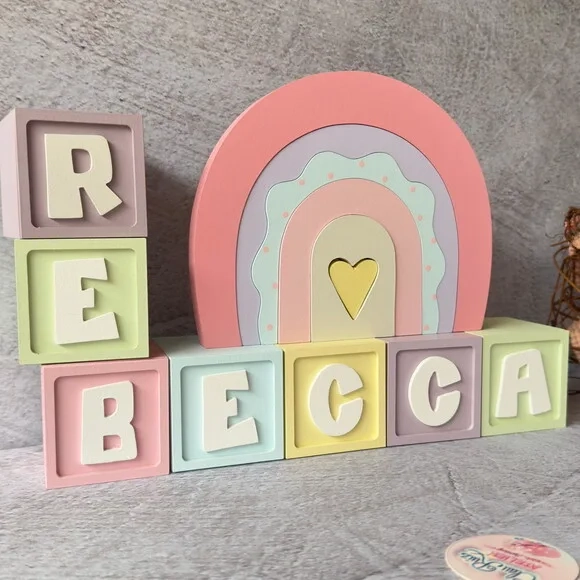 Cubos Decorativos Arco Íris Boho para Quarto de Bebê e Festa Infantil