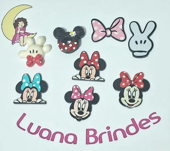 Apliques Minnie Variados de Acrílico - Pct C/7 Unid