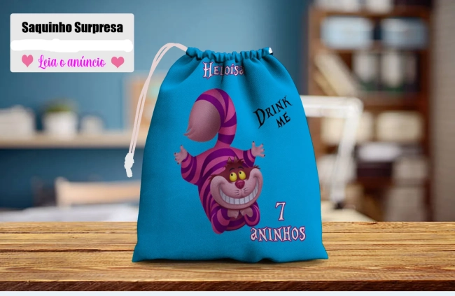Saquinho Supresa para lembrancinhas Gato da Alice