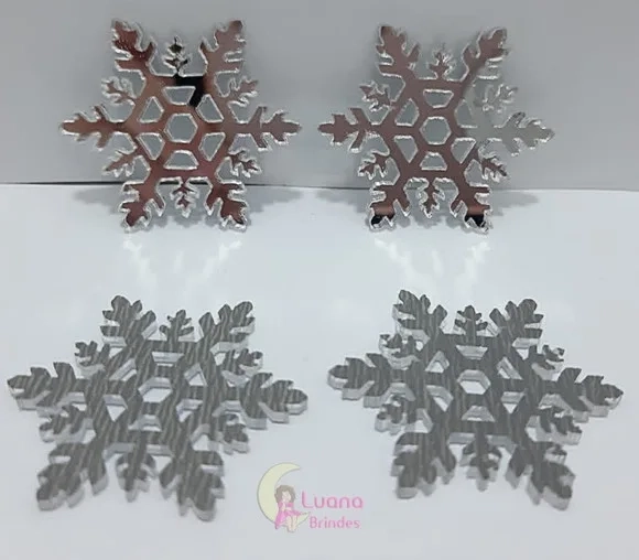 Aplique Floco de Neve Acrílico Espelhado Prata - Pct C/6 Uni