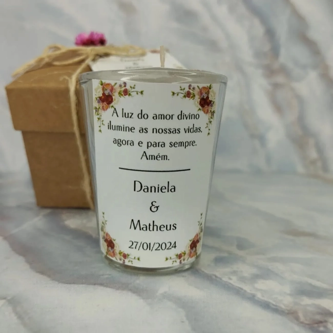 25 unidades Vela Aromática no Copo Lembrancinha Personalizada Batizado,Casamento, Aniversario e etc. Fazemos Qualquer Tema