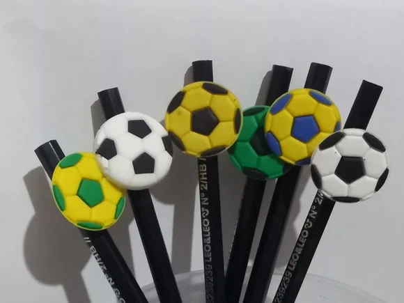 Ponteira P/lápis Bola de Futebol Emborrachado Pct C/6 Peças