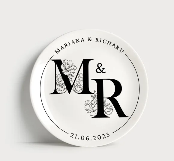 Prato Personalizado para Casamento e Noivado: Monograma