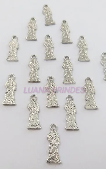 Pingente Menina Rezando De Metal Prata - Pct C/ 15 Unid