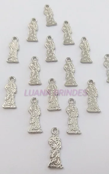 Pingente Menina Rezando De Metal Prata - Pct C/ 15 Unid