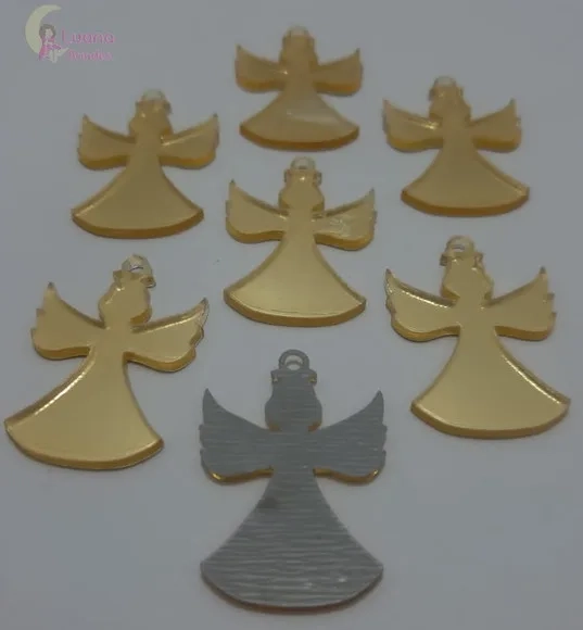 Pingente Anjinho de Acrílico Espelhado Dourado-pct c/7 unid