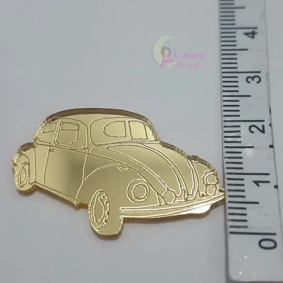 Aplique Fusca Acrílico Espelhado Dourado -pct C/6 Unid