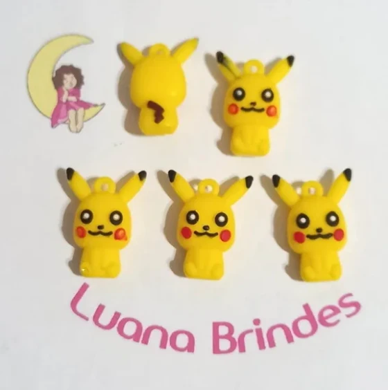 Pingente Pikachu 3d Emborrachado - 5 Unidades