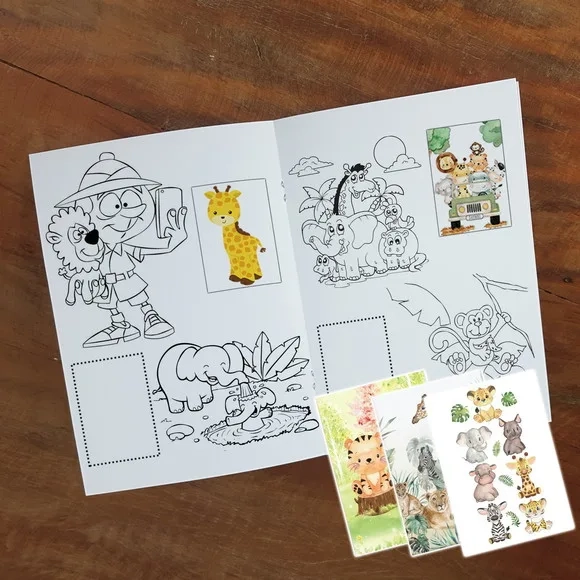 Álbum de Figurinha, Colorir, Giz de Cera Festa Safari