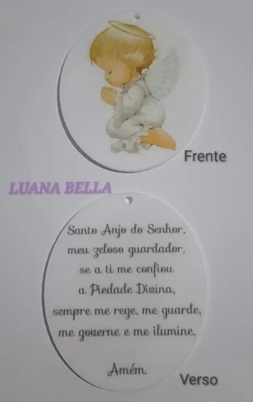 Pingente Anjo de Acrílic C/oração no verso pct c/ 3 unidades