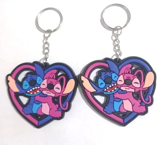 Chaveiro Coração Stitch e Angel Emborrachado 25 Unidades
