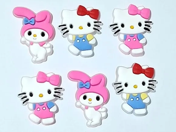 Aplique Hello Kitty e Melody Emborrachado Pcts com 6 Peças