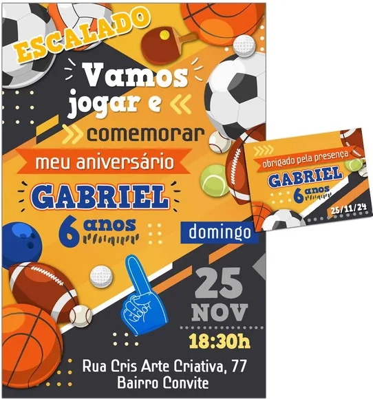Convite Digital C/tag Bolas de Esportes 2