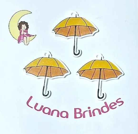 Pingente Guarda Chuva Amarelo Dorama Acrílico U.v 6 Unidades