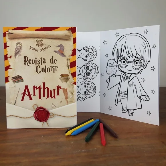 Revista de Colorir com Giz de Cera Festa Harry Potter