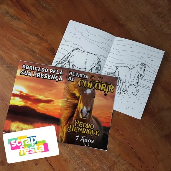 Revista Colorir + Giz de Cera Festa Cavalo