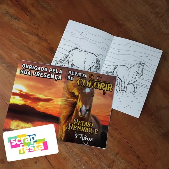 Revista Colorir + Giz de Cera Festa Cavalo