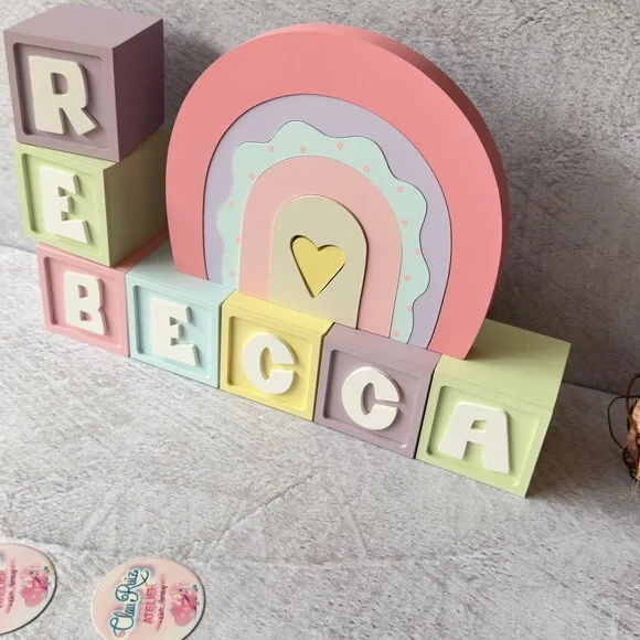 Cubos Decorativos Arco Íris Boho para Quarto de Bebê e Festa Infantil