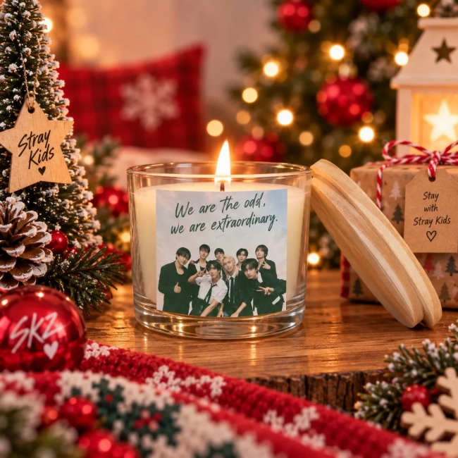 Vela Aromática no Copo Personalizada Natal - STAY - Stray Kids - Velas Perfumadas | Aromáticas e Decorativas