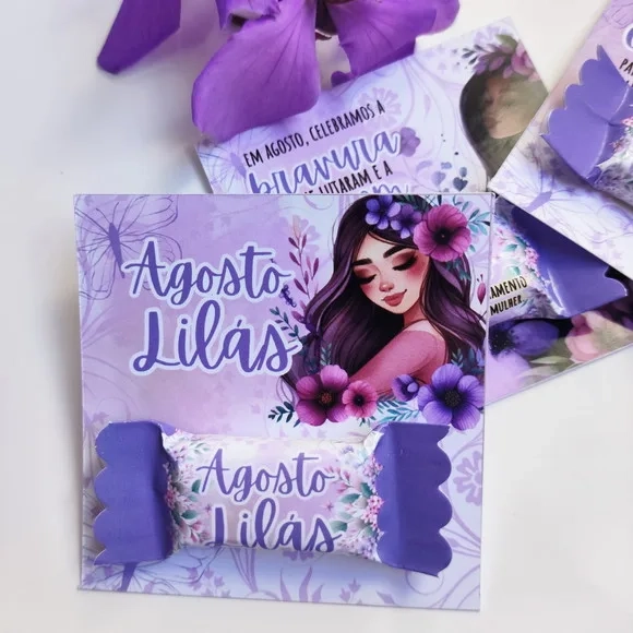 Card com Bala Agosto Lilás