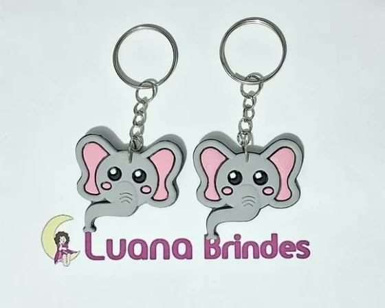 Chaveiros Elefante Emborrachado 3,5cm Pacotes com 6 Unidades