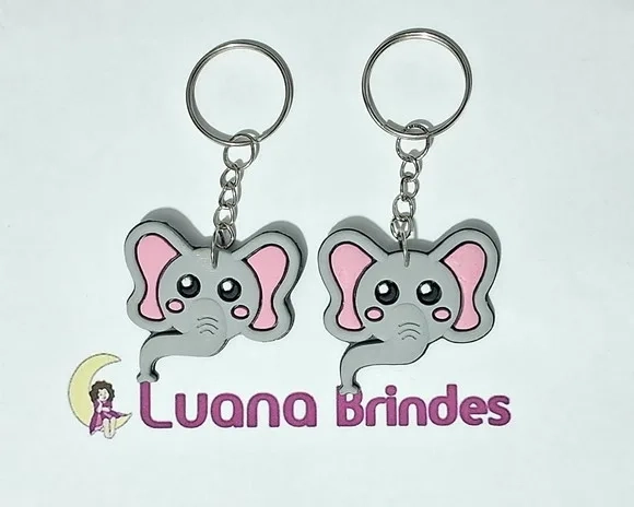 Chaveiros Elefante Emborrachado 3,5cm Pacotes com 6 Unidades