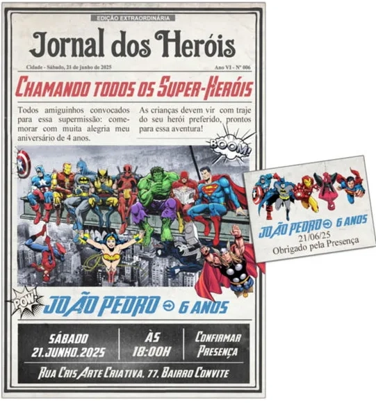 Convite Digital C/tag Jornal dos Super Heróis