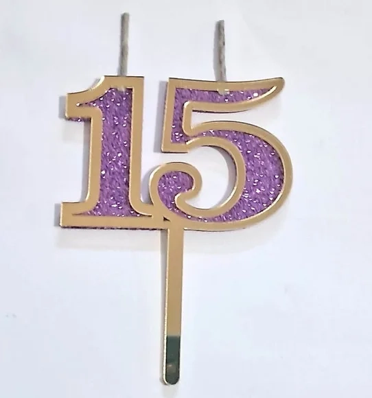 Velas 15 Anos Dourado Acrílico Pavio Magico - 1 Peça